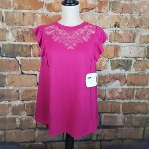 Isabel Maternity Ruby Pink Flutter Sleeve Shirt